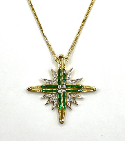 14K Gold Diamond & Emerald Star Of Bethlehem Opening Magnetic Necklace